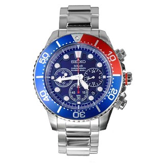 นาฬิกาข้อมือผู้ชาย Seiko Solar Chronograph Divers 200M สีเงิน/แดง สายสเตนเลส รุ่น SSC019P1