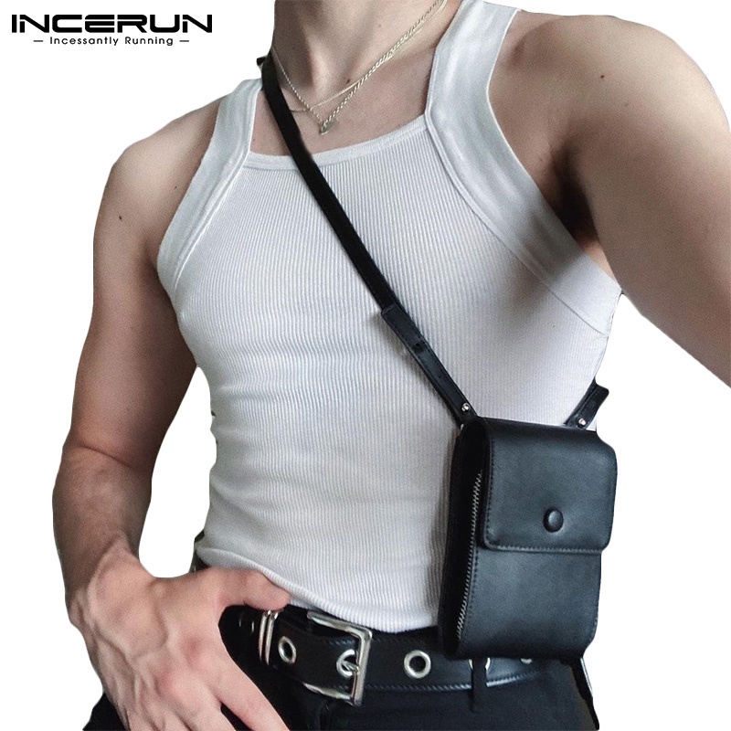 Incerun เสื้อกล้ามลําลอง แขนกุด คอสี่เหลี่ยม สีขาว สําหรับผู้ชาย
