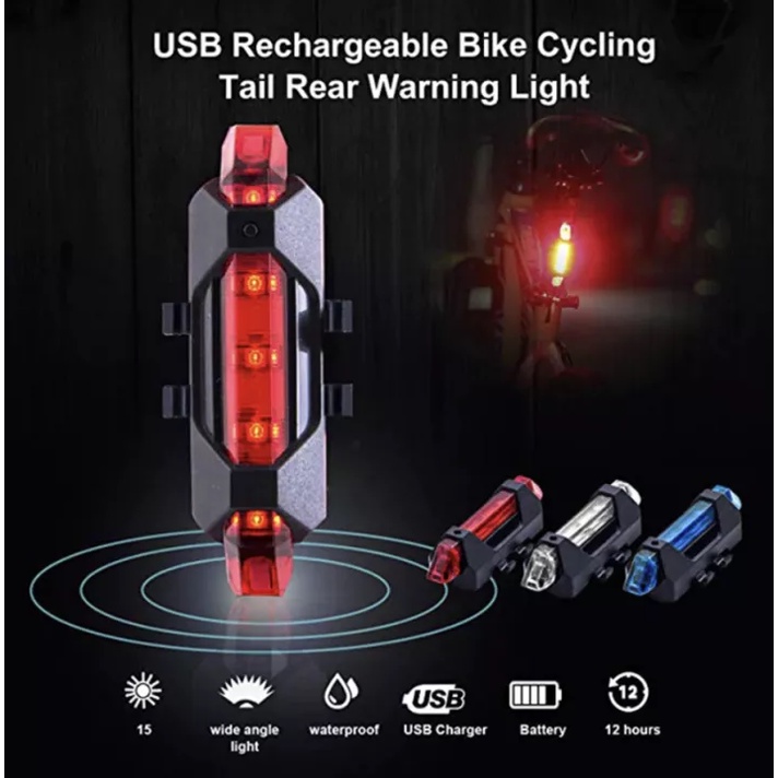 USBแบบชาร์จได้จักรยานจักรยานแบบพกพาหางด้านหลังความปลอดภัยไฟเตือนไฟท้ายโคมไฟ