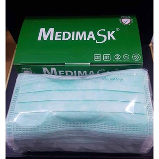 (ผลิตในไทย เกรดโรงพยาบาล!!!) พร้อมส่ง Medimask หน้ากากอนามัย สีเขียว 50 ชิ้น