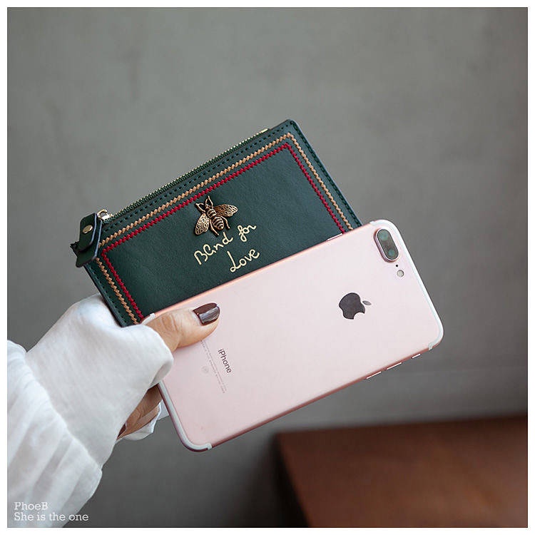 SENSES// Card Holder Female Ultra-Thin Genuine Leather Little Bee Multi-Card-Slot Coin Purse Bank Card High-End Exquisite Card Holder iKkw