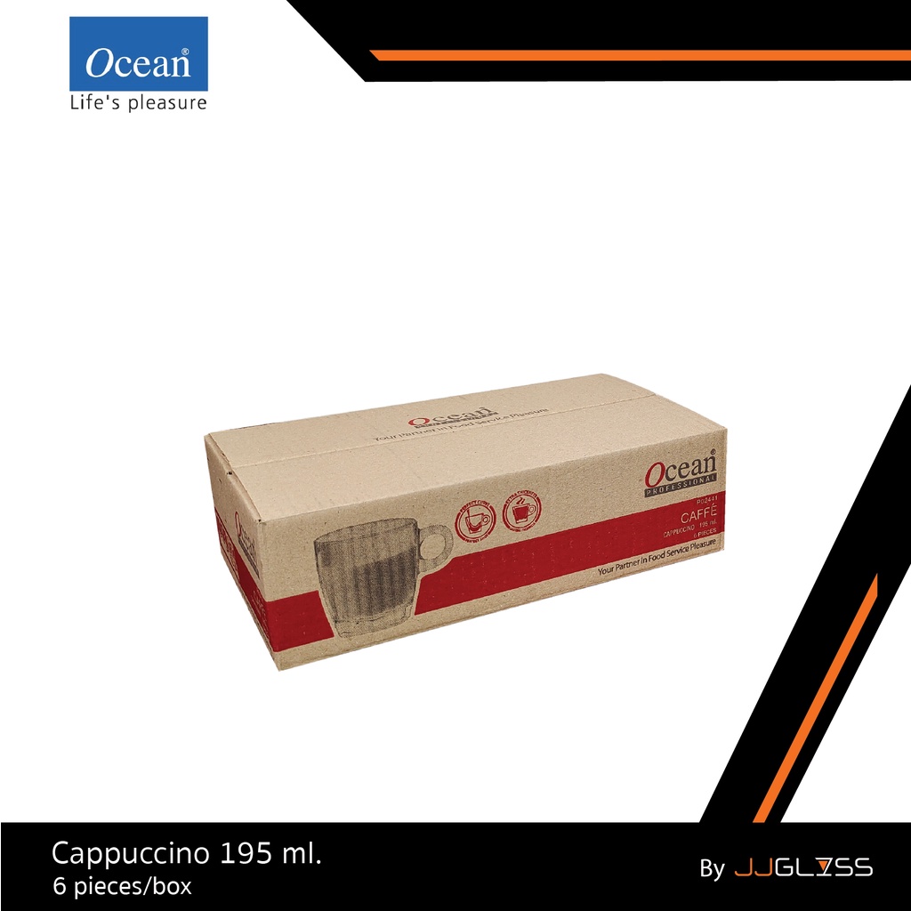 JJGLASS  (Ocean) P02441 Cappuccino 6 3/4 oz (195 ml) 1กล่อง (6ใบ) - แก้วคาปูชิโน่ แก้วเเบบมีหูจับเเบบใส
