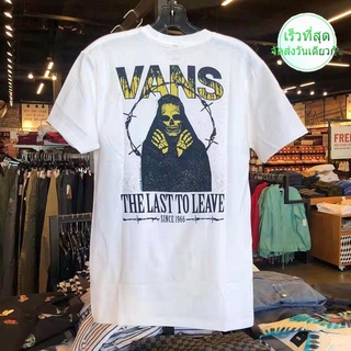 Vans เสื้อยืดลําลองสําหรับผู้ชายผ้าฝ้ายแขนสั้นคอกลมพิมพ์ลายใส่สบาย