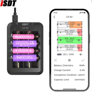 Isdt C4 Air USB Type-C ที่ชาร์จแบตเตอรี่ 6 ทาง 4A พร้อมการเชื่อมต่อ APP สําหรับแบตเตอรี่ Li-ion แบบชาร์จไฟได้