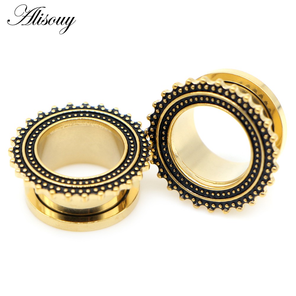 Alisouy 2 ชิ้น 316 ลิตร สเตนเลส ปลั๊กอุโมงค์ และรู สกรู ขยาย ต่างหู เกจวัด เครื่องประดับร่างกาย เจาะ
