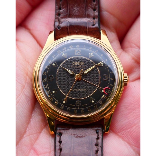 Vintage Oris Automatic หน้าดำ ทองหุ้ม ลายกิโยเซ่ วันที่ก้ามปู หายาก ของแท้ มือสอง สภาพสวยมาก