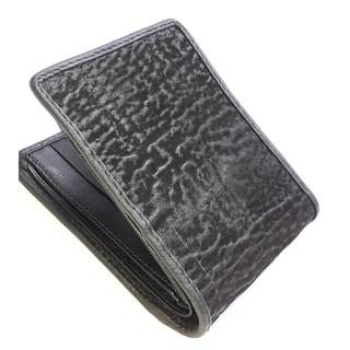 Genuine Shark Skin Leather Soft Casual Bifold Credit Card Wallet Black