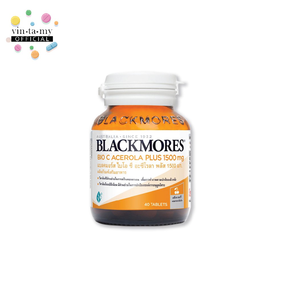 [แถมฟรีแคลเซียม 10 เม็ด] Blackmores(แบล็คมอร์) Bio C Acerola PLUS 1500 mg ขนาด 40 เม็ด