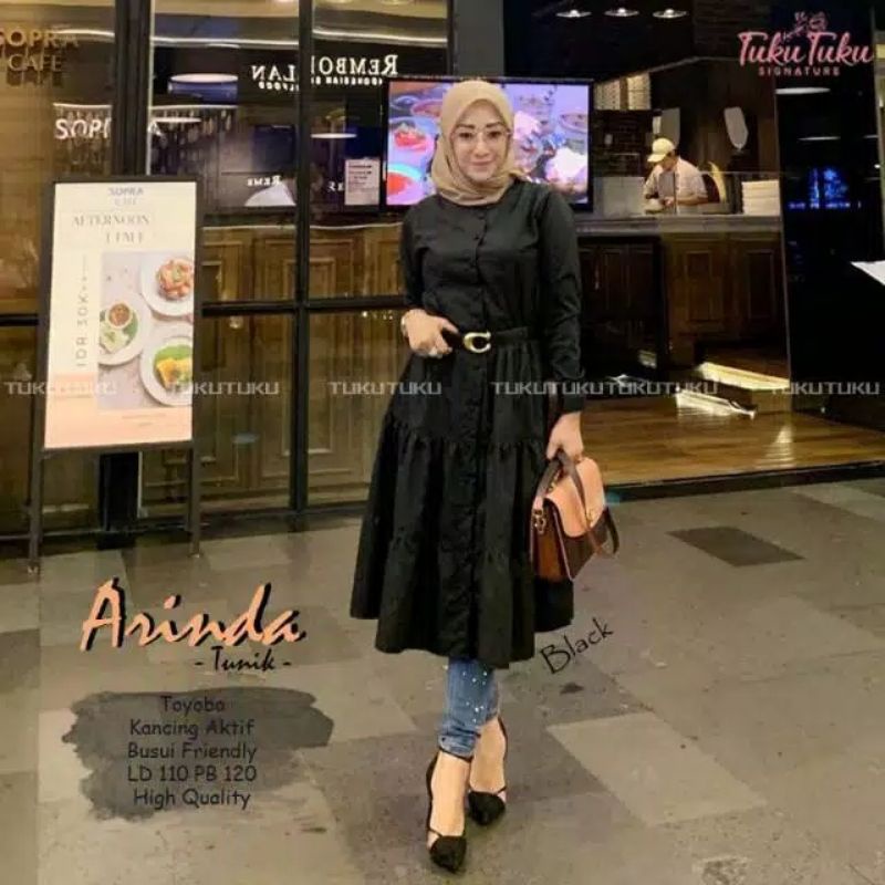 Hitam Arinda Black เสื้อทูนิคผู้หญิงไม่มีเข็มขัด