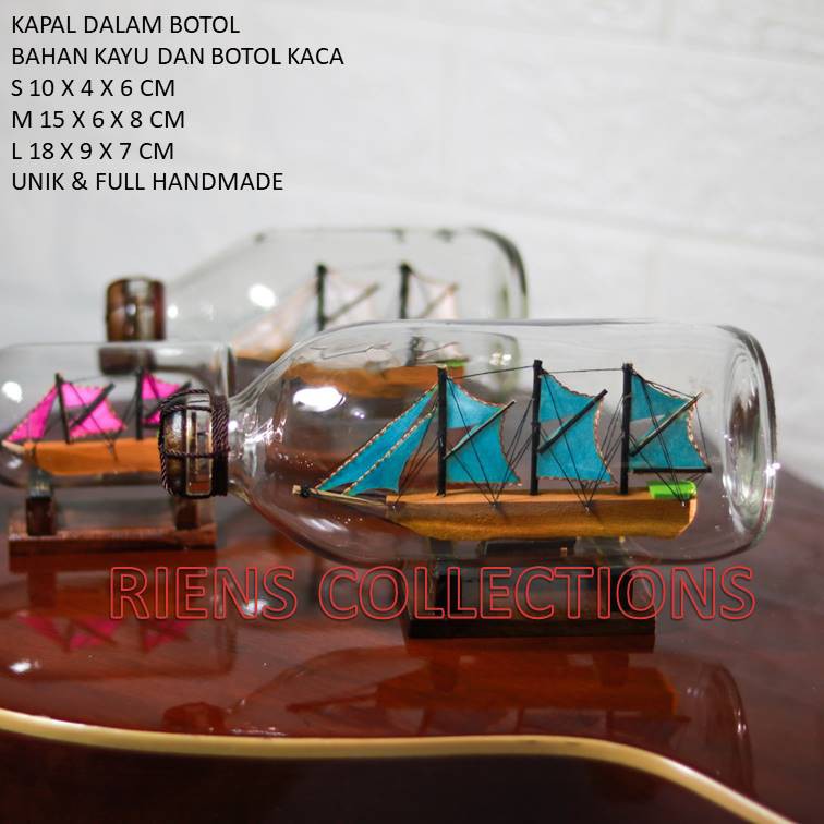 RIENS COLLECTIONS. SHIP SOUVENIR DECORATIONS ในขวดขนาด L 18 CM X 7 CM X 9 CM