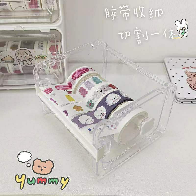 พร้อมส่ง! แท่นตัดเทปสีขาว กล่องใส่เทปวาชิตั้งโต๊ะ ที่ตัดเทปวาชิ