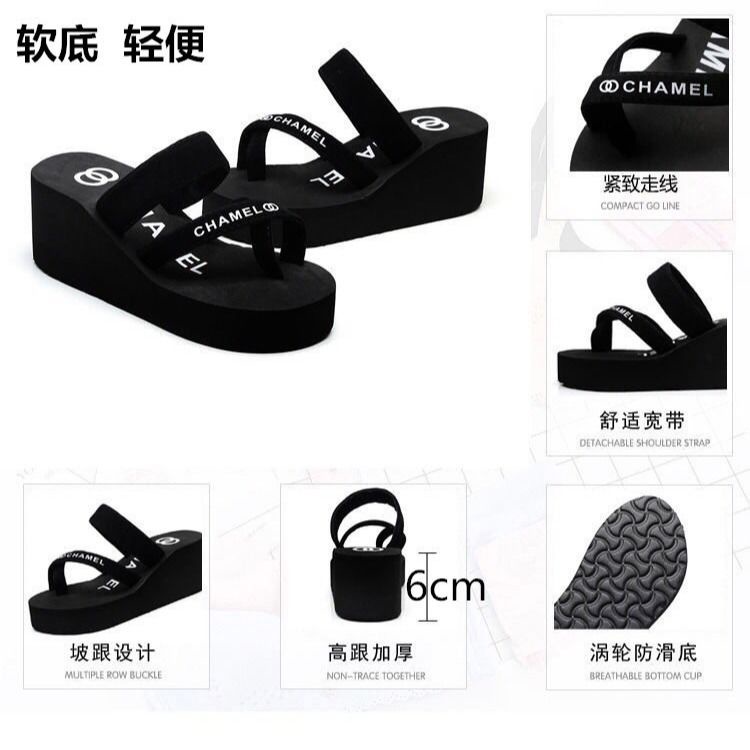 รองเท้าแตะผู้หญิงฤดูร้อนสวมใส่ด้านนอกส้นสูงส้นหนาSoled Anti-Slip Flip-Flopsแฟชั่นAll-Matchรองเท้าแตะชายหาดรองเท้าแตะ