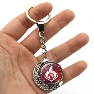 Genshin Impact พวงกุญแจ 360 องศาหมุน Moon จี้เกม Eye of God โลหะ Key CHAIN แหวนสำหรับผู้ชายผู้หญิงน่ารักพวงกุญแจ Charms เกนชินอิมแพค