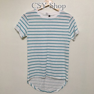 พร้อมส่ง!!! เสื้อยืดแขนสั่นลายขวางแขนพับ  size s