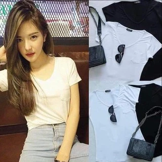 ⚡️F54]⚡️เสื้อยืดคอวี ผ้าเรยอน มีไซส์M-L