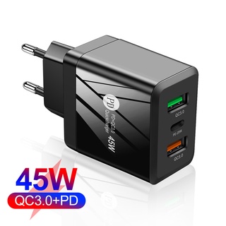 อะแดปเตอร์ชาร์จโทรศัพท์มือถือ 45W PD USB C QC 3.0 แบบคู่ ชาร์จเร็ว