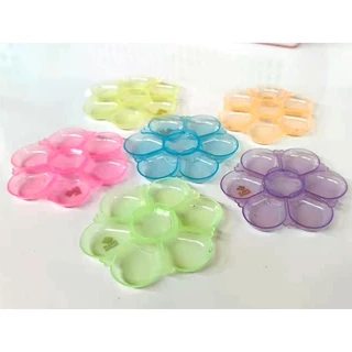 S0460 [รุ่นสีสดใส] จานสี พลาสติก รูปดอกไม้ 7 หลุม ถาดหลุม จานผสมสี ระบายสี เส้นผ่าศูนย์กลาง 10 ซม.