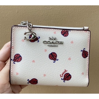 Used🌈Coach  SNAP CARD CASE WITH LADYBUG PRIN กระเป๋าสตางค์ 2 พับ ใบสั้น แท้💯🌈มือสอง