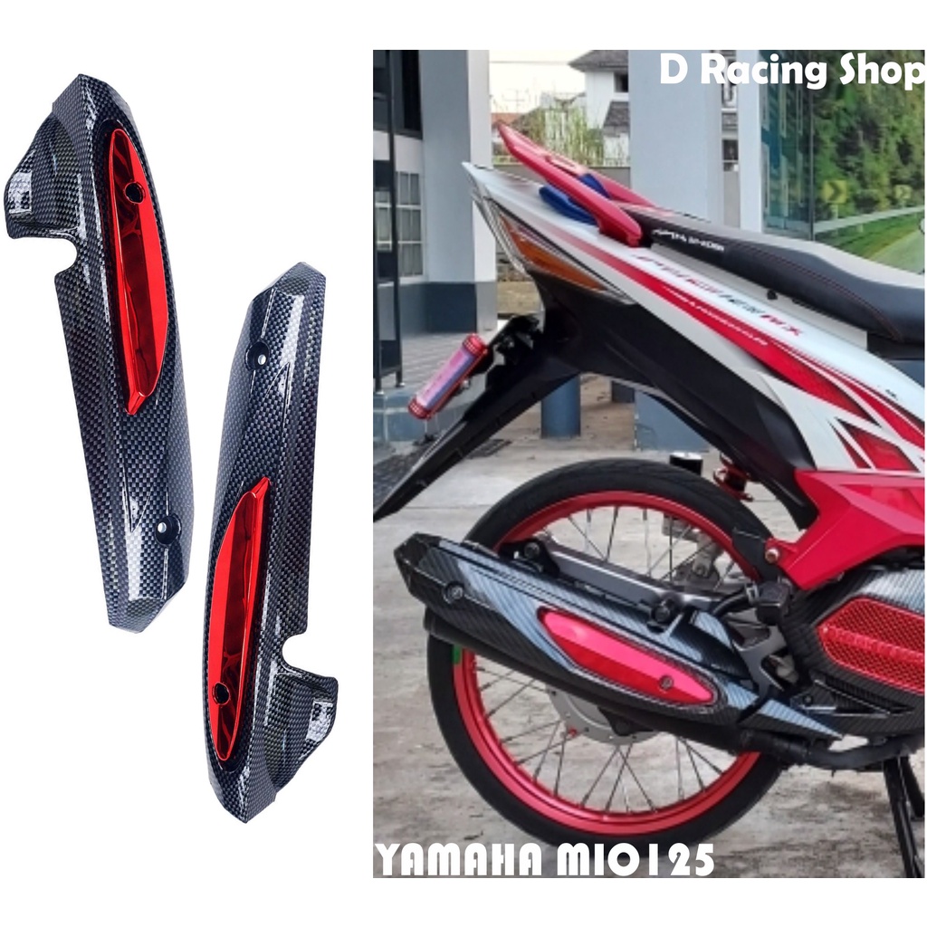 มีโอ125 ครอบท่อ สีเคฟล่า-แดง ฝาครอบกันร้อนท่อ MIO125