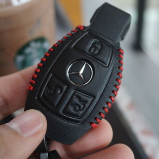 Case ซองหนัง กุญแจรถยนต์ Benz รุ่น C-Class W204 W205 / E-Class W211 W212 / S-Class W221 / GLC / CLA - สีดำ ด้ายสีแดง