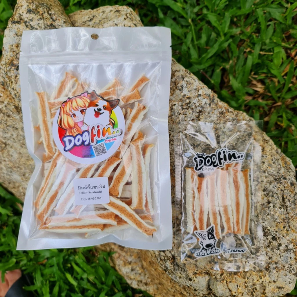 [สินค้าสั่งผลิต] Dogfin แซนวิชมิลล์กี้ มี 4 รสชาติ ขนมสำหรับน้องหมา เกรดส่งออก(SSM-แซนวิชแซลมอน,50 กรัม)