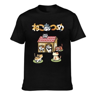 ผ้าฝ้ายคอกลมเสื้อยืด ผ้าฝ้าย พิมพ์ลาย Neko Atsume Kitty สําหรับผู้ชายfrom S-4XL