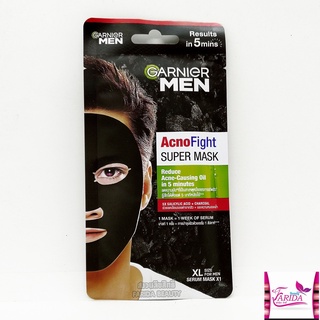 🔥โปรค่าส่ง25บาท🔥 Garnier Men Acno Fight Super Mask XL 22g การ์นิเย่ เมน แอคโนไฟท์ ซูเปอร์ มาส์ก แผ่นมาส์ก เซเว่น