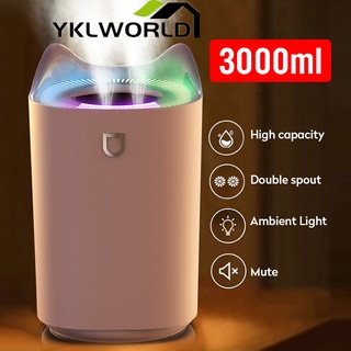 YKLWORLD 3000ML เครื่องฟอกอากาศ พิ่มความชื้น Air Humidifier ฟอกอากาศ นาโน มีไฟ LED Aroma Diffuser