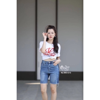 Mystyle jeansยีนส์ขาสั้น3ส่วน เอวสูง ผ้าไม่ยืดไซส์S,M MS1213