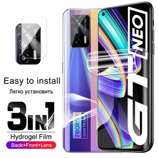 3-in-1 ฟิล์มไฮโดรเจลกันรอยหน้าจอ ป้องกันเลนส์กล้อง สําหรับ Oppo Realme GT 5G G T NEO C11 2021 C12 C15 C21 6 6i 7 8 Pro