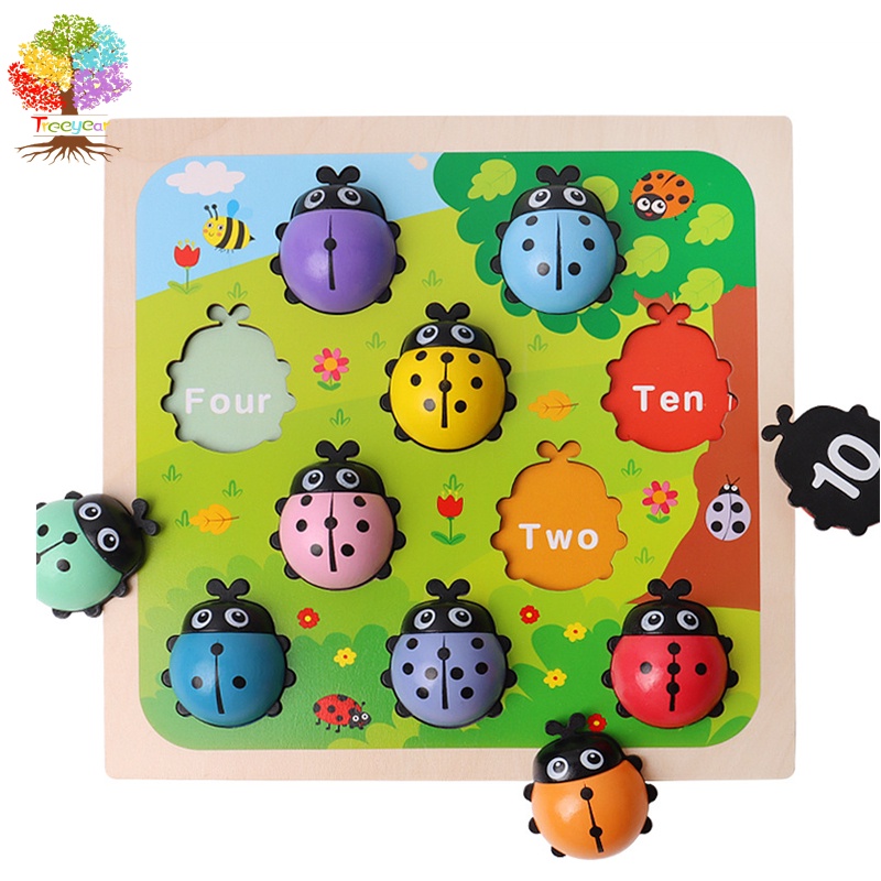 Treeyear ของเล่นไม้นับเลข แมลงเต่าทอง เสริมการเรียนรู้คณิตศาสตร์ สําหรับเด็กวัยหัดเดิน
