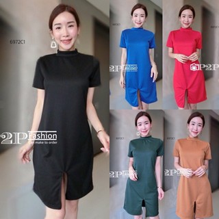 PP 6972 Dress เดรสแขนสั้น คอปีน