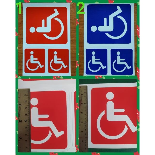 3in1 สติ๊กเกอร์สัญลักษณ์คนพิการ รถเข็น วิลแชร์ Wheelchair สตรีมีครรภ์ ผู้ป่วย ผู้สูงอายุ คนชรา คนถือไม้ค้ำยัน