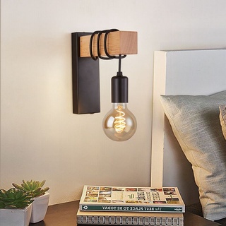 Retro Iron โคมไฟติดผนังไม้ E27 Modern Nordic ในร่ม Sconce โคมไฟติดผนังสำหรับตกแต่งบ้านห้องรับประทานอาหารข้างเตียงโคมไฟห้