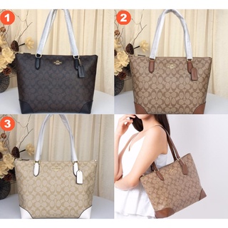 Coach 29208 Zip Top Tote ผ้าใบลายเซ็นผู้หญิงกระเป๋าถือกระเป๋าสะพายช้อปปิ้ง