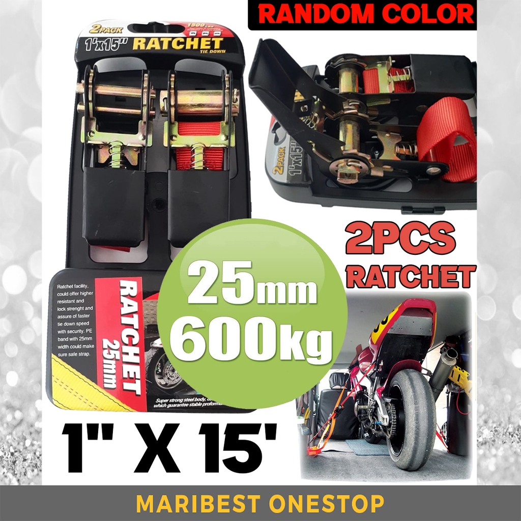 2PCS X 1" X 15 RATCHET TIE DOWN (สีสุ่ม)