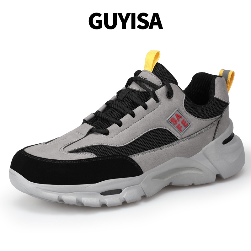 Guyisa รองเท้าเซฟตี้ หัวเหล็ก สีเทาต่ํา น้ําหนักเบา สต็อกพร้อม