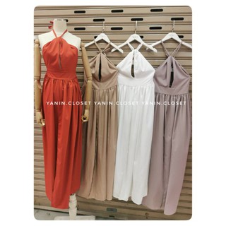 Maxi dress ผูกคอ ผ่าอก ผ่าหน้าขา