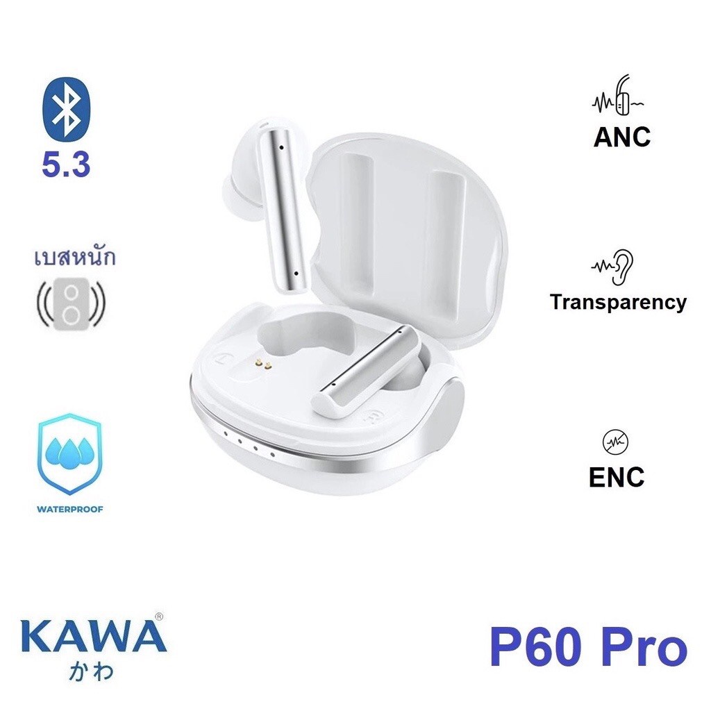หูฟังบลูทูธ Kawa P60 Pro มี ANC/Transparency Mode, Game Mode และระบบตัดเสียงรบกวนขณะคุย (ENC) กันน้ำ