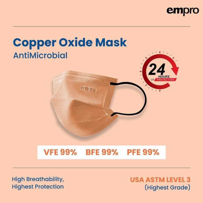 EMPRO หน้ากากทองแดงออกไซด์ป้องกัน 24 ชั่วโมง MODEL : VS-913 / 3 PLY [ V Series ]