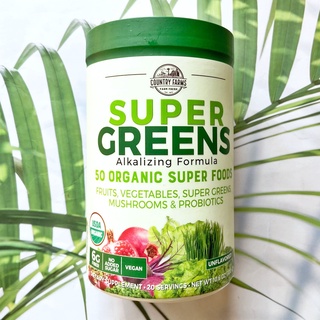 ผงผักและผลไม้รวม 50 ชนิด Super Greens Alkalizing Formula Unfavored 300 g (Country Farms) #USDA Organic