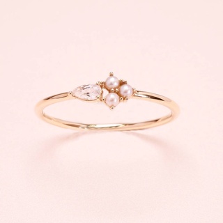 Grace Fine Jewelry แหวนมุกแท้ 9K คลัสเตอร์ริง