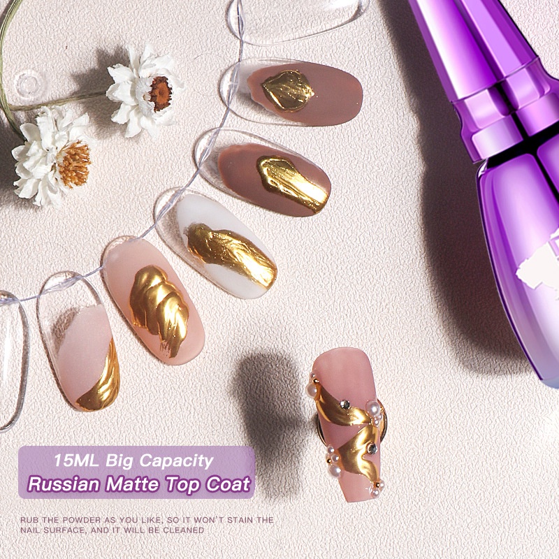 Fn 15ml รัสเซีย Matte Top Coat เล็บเจล Frosted Seal Functional UV Gel ไร้แอลกอฮอล์