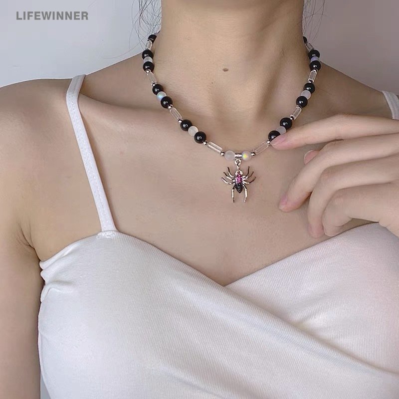 เครื่องประดับ สร้อยคอโชคเกอร์ ประดับลูกปัด ลายแมงมุม สไตล์ฮิปฮอป แฟชั่นฮาราจูกุ สําหรับผู้หญิง