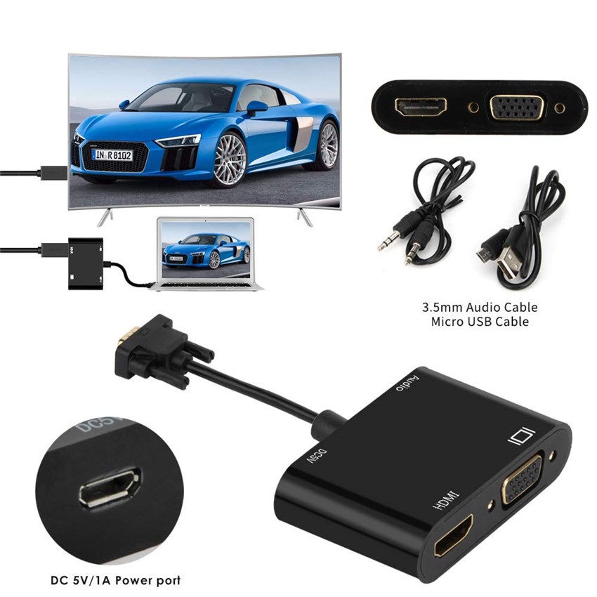 อะแดปเตอร์แยก VGA เป็น HDMI และ VGA พร้อมเสียง 3.5 มม. รองรับจอแสดงผลคู่ ราคา ถูกที่สุด ดีลบีเคเค แกลเลอรีภาพที่ 3