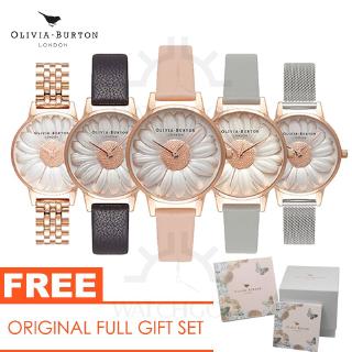 Cod Olivia Burton นาฬิกาข้อมือสายหนังลายดอกเดซี่ 3 Dผู้หญิงนาฬิกา