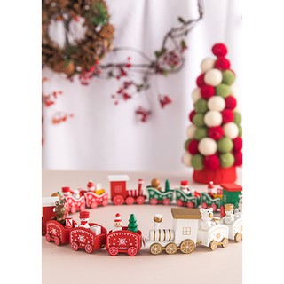 รถไฟคริสต์มาส รถไฟของเล่น รถไฟจำลอง รถไฟไม้จิ๋วDIY Mini Christmas Wood Trainตกแต่งต้นคริสต์มาส กล่องของขวัญ บ้าน ขนมเค้ก