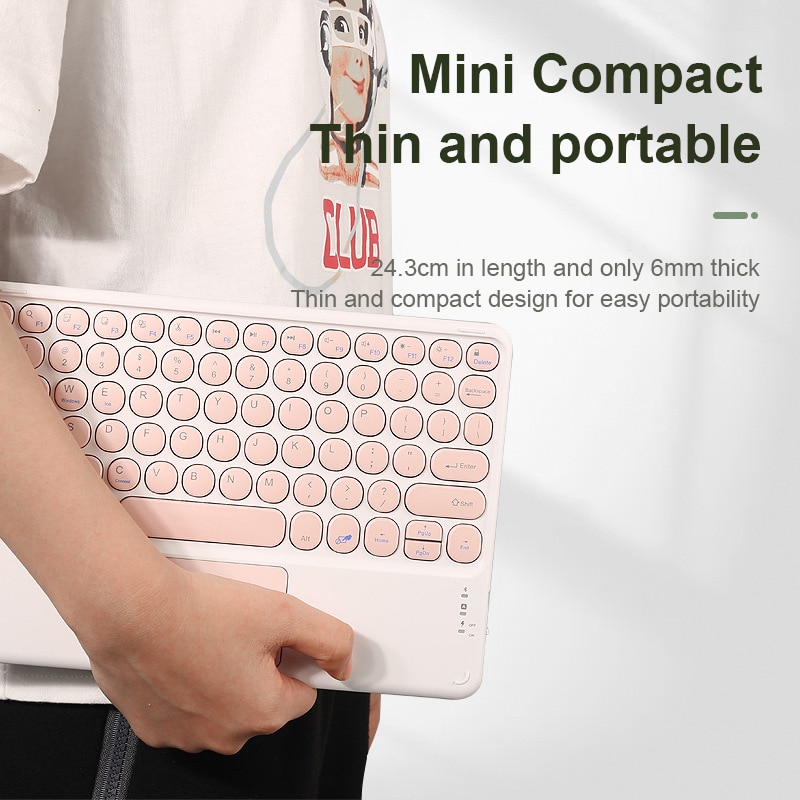 Xumu 10inch Mini Wireless Bluetooth Keyboard With Touchpad Round Keycap Button Key For iPad Pro 11 12.9 9.7 10.5 7th 8th 9th Gen 10.2 Air 4 4th gen 10.9 inch 2020 2021 Portable Magnetic Detachable Keypad Mouse For iPad Tablet Laptops Android Smart Phone #8