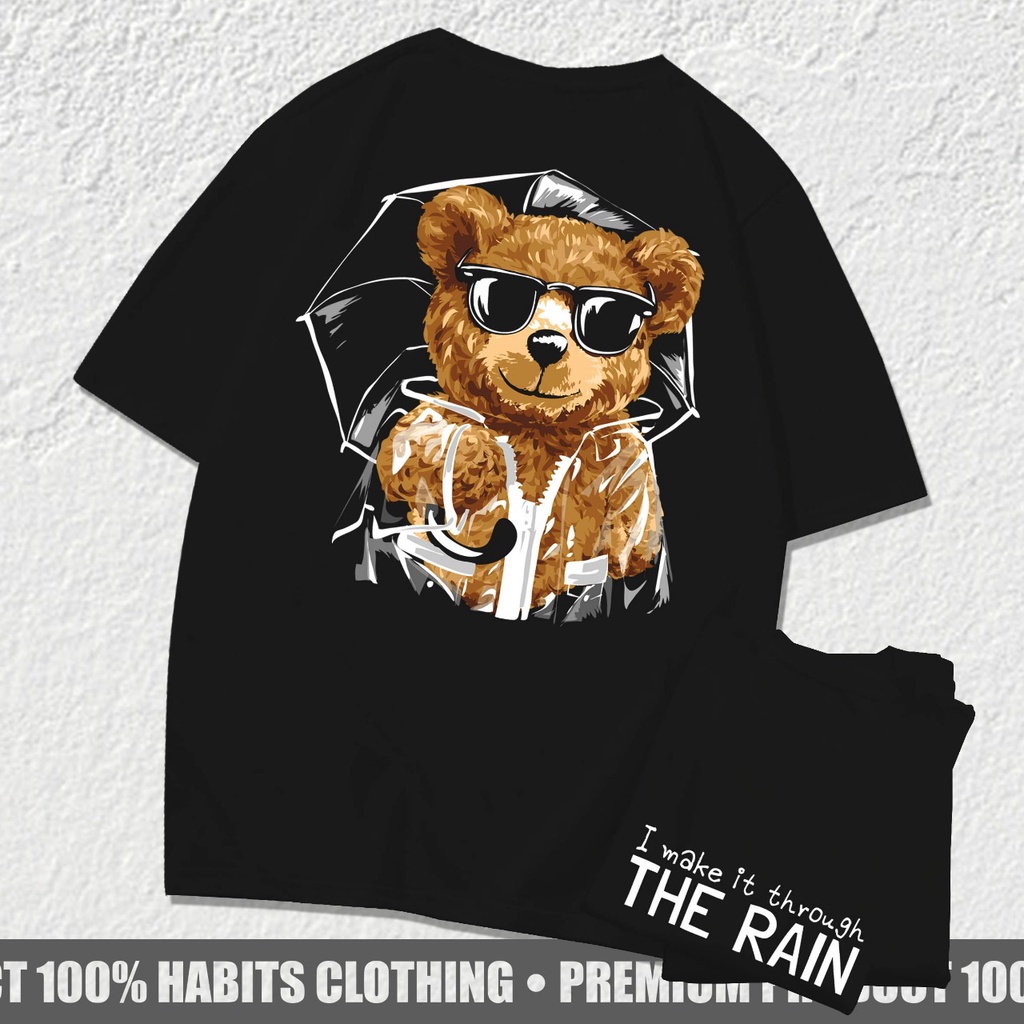 Newsfashion - เสื้อยืด พิมพ์ลาย Distro BEAR THE RAIN สีดํา สําหรับผู้ชาย HC048