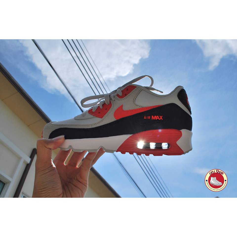 👟 Nike air max 90 LTR GS สีเทา/ม่วง/แดงอ่อน Size : 6.5 Y us. 24.5 cm. 39 eur.👟